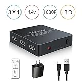 HDMI Switch, HDMI Switch Remote, 3 Port HDMI Switch with Remote Control and AC Power Adapter, HDMI Switches Supports 4K, 1080P, 3D