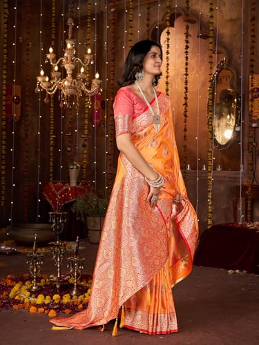 Image of Mehrang Women's Pure Kanjivaram Silk Saree Banarasi Silk Wedding Sarees for Women with Blouse Piece