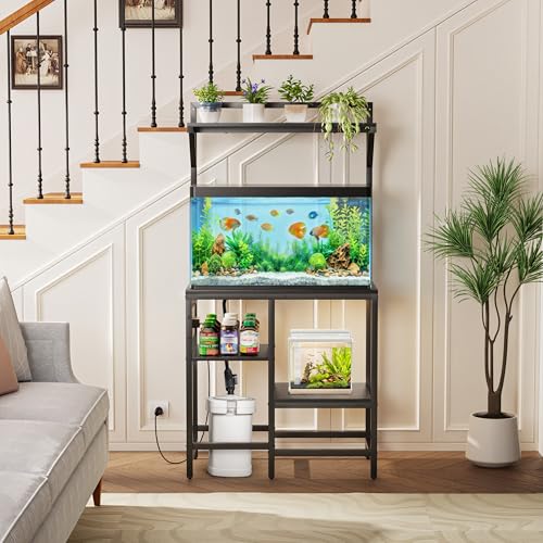 Image of 20-29 Gallon Fish Tank Stand, Aquarium Stand with Power Outlet, Heavy-Duty Reptile Terrarium Stand Table with Top Shelf for 20 Gal Long /High /Extra Long & 29 Gal, 30.7 inchL x 15.3 inchW x 30 inchH (Black)