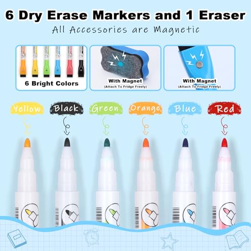 VynyQoo Magnetische Whiteboard Folie 2er-Set A3 +A4 Magnettafel für Kühlschrank, trocken abwischbar mit 6 Markern & Radierer Ideal als Familienplaner, Essensplaner, Haushaltsplaner oder To-Do-Liste