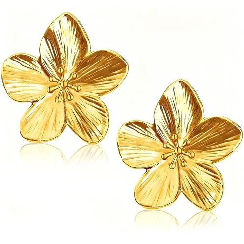 JOOTUEPO Pendientes Flor de Acero Inoxidable con Baño en Oro de 18Kt, 1 Pares de Aretes de Flores, Cierre Tuerca a Presión, Joyas para Mujer, para Accesorios de Fiesta, Vida Cotidiana, Boda