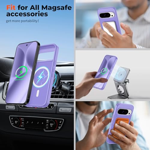 Image of SUPFINE Magnetic for Google Pixel 10 Pro XL Case with Screen Protector, (Built-in Magnets) ((Military Grade Drop Protection) Slim Translucent Shockproof Phone Case,Purple