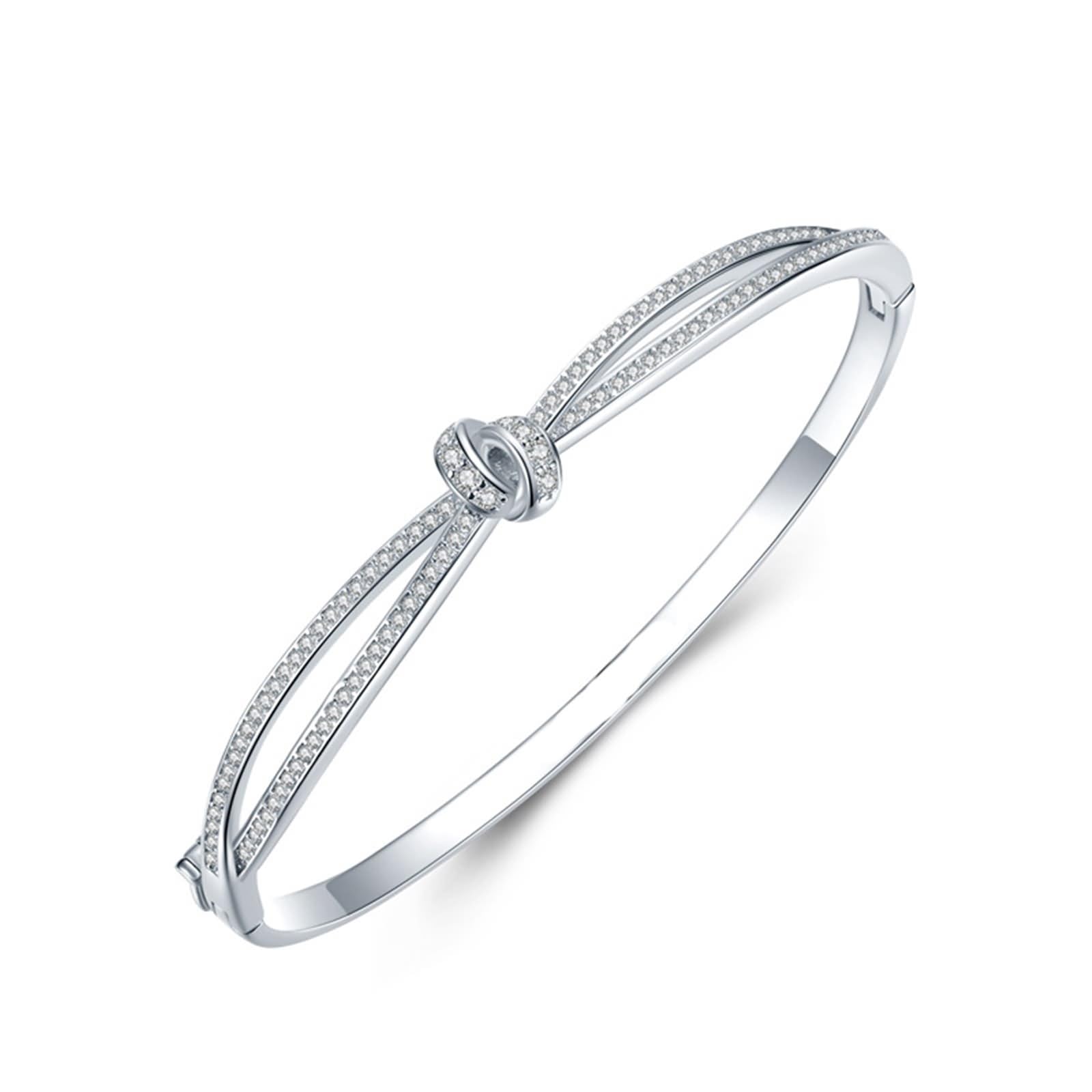 Juego de pulsera, pulsera para mujer con nudo infinito con moissanita, oro blanco y platino 950