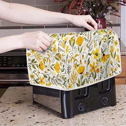Image of 2 Slice Toaster Dust Cover Bread Toaster Oven Dustproof Cover Kitchen Bakeware Protector Dustproof Fingerprint Protection for Women Gift(11.4 x 7.9 x 7.5), Yellow Floral