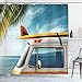 Ambesonne Surfboard Decor Collection, Vintage Van in the Beach with Surfboard on the Roof Journey Spring Sky Transportation Image, Polyester Fabric Bathroom Shower Curtain Set with Hooks, Yellow Blue