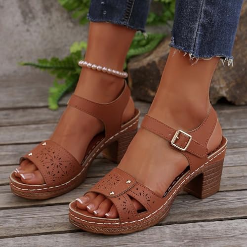 Sandales d'été confortables avec talon carré stable et boucle solide