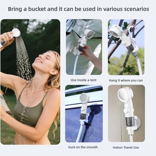 Portable Shower for Camping, Rechargeable Portable Camping Shower Pump with USB-C, Camp Shower with 3 Spray Modes, Outdoor Shower Kit for Camping, RV, Travel, Pet Bath, Watering Plants (+ Mesh Bag) - Image 4