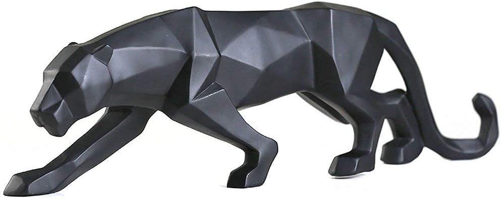 FJWYSANGU Abstract Leopard Statues Panther Sculpture Hand Craved Animal Resin Modern Home Decoration Small Black