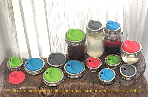 Thinkchances Reusable Food Grade And Bpa Free Silicone Sip Coffee Juice Drinking Lid Kit With Stainless Steel Rings For Mason, Ball, Canning Jars, Pack Of 4 Sets (Wide Mouth,Oval Drinking Hole) #TOP5