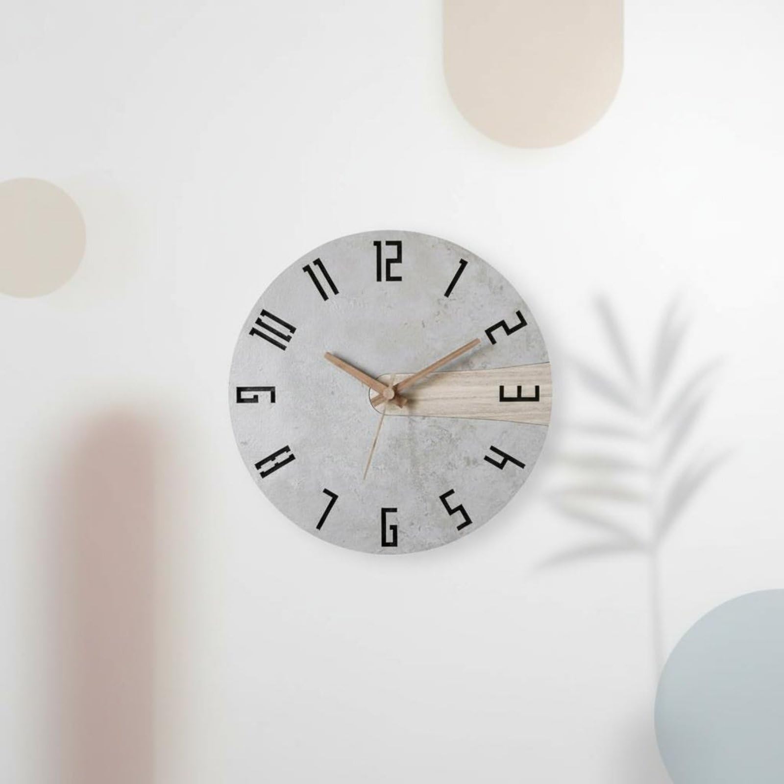 MagiDeal Reloj de Pared Montado Estilo Nórdico Reloj Colgante Reloj Silencioso Reloj Decorativo con Movimiento de Barrido Madera, Gris Romano con Textura De Piedra, 12 Pulgadas