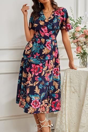 Image of Women's Long Sleeve Button Up Midi Belt Shift Collar Dress with Pockets for Work Office Business