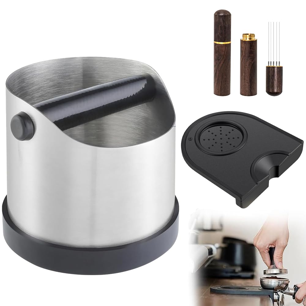 Caja de café de acero inoxidable resistente con accesorios premium