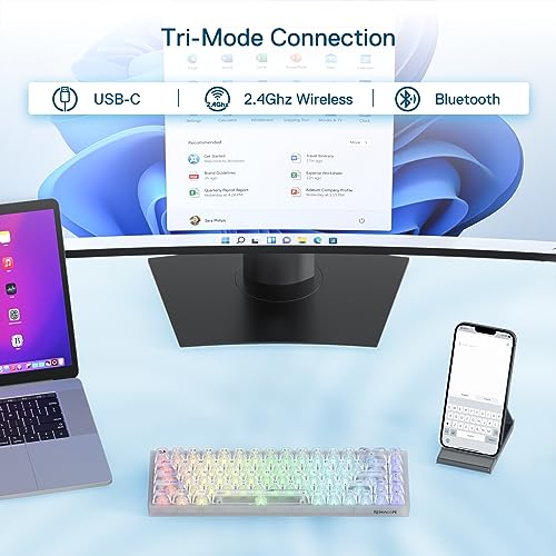 Image of Redragon K631 PRO 65% 3-Mode Wireless RGB Gaming Keyboard, 68 Keys Compact Full-Transparent Mechanical Keyboard w /Hot-Swap Free-Mod PCB Socket, Translucent Custom Switch - White