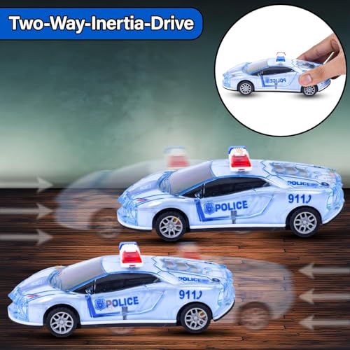 Image of K D Friction Powered Police Car with Lights Music Super Speed Colorful Dazzling Lights and Sound Siren Pullback Cop Vehicle Toy for Kids Best Birthday Gift for Above 3+ Years Boys Girls (Blue)
