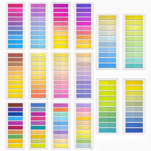 YIKAOMAI® 3200 comprimidos autocolantes, 16 conjuntos de notas Morandi com página transparente, para escritório, escola, casa (cor gradiente, 16 livros)