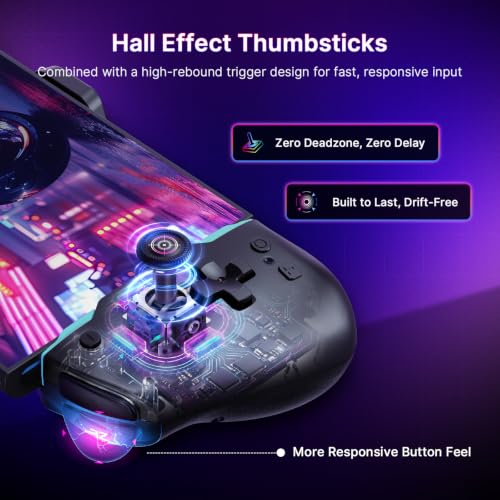 Image of NexiGo Hall Effect Gripcon with Carrying Case for Switch 2, 4K HDMI Output for TV Mode, Handheld Controller w / Hall Sensing Joysticks & Triggers, RGB Lights, Mapping, 6-Axis Gyro, Turbo, Black