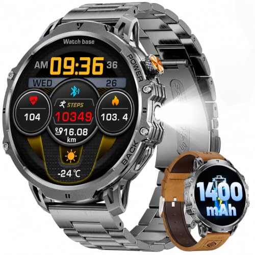 LIGE Military Smart Watches for Men(2 Bands), 1400mAh/1.85" HD Large Screen