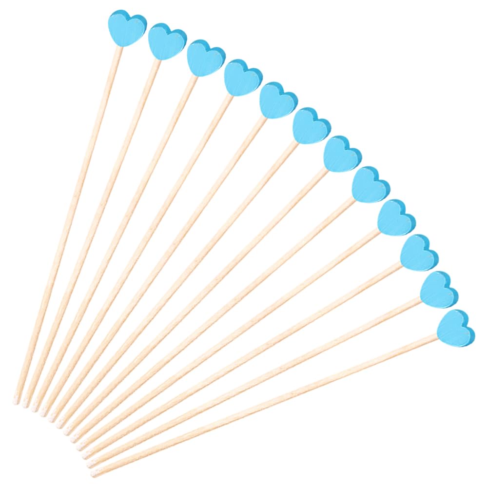FSSTUD 100 Pcs Small Heart Tooth Picks Wood Drink Stirrer Sticks Party Appetizer Skewers Decorative Wooden Cocktail Toothpicks Cute Food Picks Dessert Tooth Picks Blue