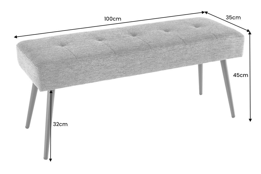 Riess Ambiente Design Sitzbank Boutique 100cm dunkelgrau Cord Schwarze Metallbeine, Polsterbank in modernen Stil, Flurmöbel, Esszimmerbank