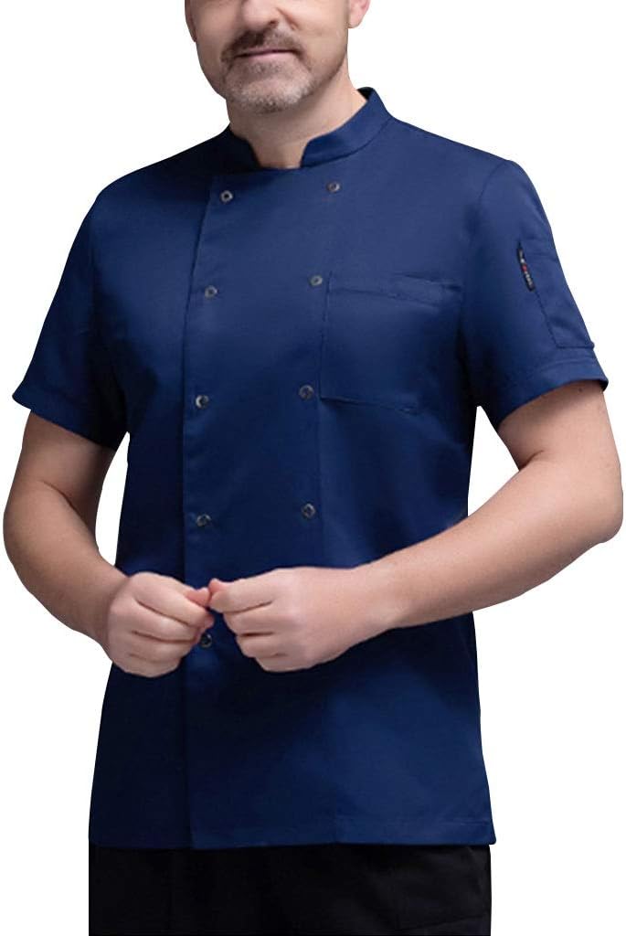 Mesh Chef Coat Jacket Uniform Short Sleeve Men Cool Vent Kitchen Shirt Pocket