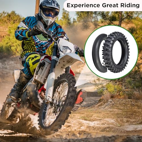 Image of AlveyTech 3.00-10 Tube and Tire Kit for Dirt Bikes (Single) - Replacement Bundle for Coolster, Baja, Pit Pocket Mini Bike, Directional Knobby Tread, Pneumatic Rubber Tires, 2-Wheeler Accessories