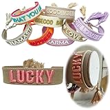 Exklusives Quasten Stoffarmband ✓ bestickt ✓ Slogan: Lucky ✓ Beige / Rosa ✓ Boho & Hippie Style ✓ ca. 16-20 x 1,9cm ✓ waschbar ✓ cool und trendig ✓ mit Spruch ✓ ideal auch als Serviettenring für die perfekte Tisch-Deko ✓ tolles Gastgeschenk ✓ perfekt auch als Freundschaftsarmband, Freundschaftsband, Partnerarmband ✓ Qualität von LS-LebenStil aus Hamburg ⚓ ✓