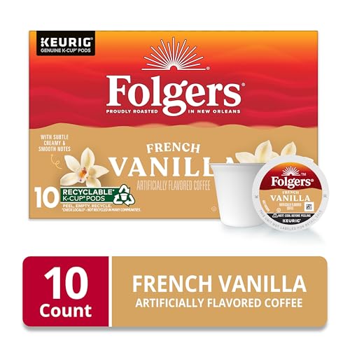 Image of Folgers French Vanilla Artificially Flavored Coffee, K-Cup Pods, 10 Count | Medium roast coffee, Genuine K-Cup pods made to brew with your Keurig coffee maker