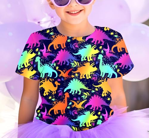 Dinosaur Shirt for Girls Cute Dinosaurs Colorful Tshirt Kids Dino Birthday Short Sleeve Tee Top4