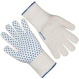 Oven Gloves 932°F Extreme Heat Resistant Gloves - DEYAN Silicone Non-Slip Oven Mitts with Finger, Kitchen Outdoor Cooking Glove for BBQ, Baking, Grilling, 1 Pair (White)