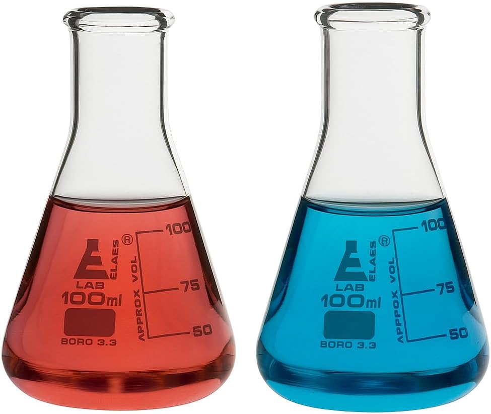 EISCO - 100 ml Conical Flask, Erlenmeyer, Narrow Neck, Made of Borosilicate Glass 3.3, Pack of 2