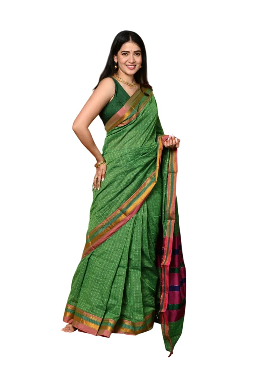very much indian Gaurangi ~ Pure Cotton Saree in Regal Salient Green with Exclusive Zari Border & Pallu-picture-42