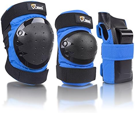 JBM international Adult / Child Knee Pads Elbow Pads Wrist Guards 3 In 1 Protective Gear Set, Blue, Adults