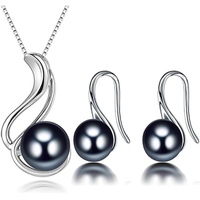 Pearl Jewelry Set For Women 925 Sterling Silver Necklace Pearl Pendant & Pearl Earrings Freshwater Pearl Drop Jewelry Set for Wedding Prom Gift