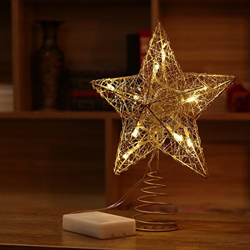 Nicexmas Treetop Star Tree Topper Battery Operated LED Christmas Tree Decoration (Gold)
