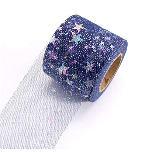 1 Roll Glitter Tulle Fabric Roll Tulle Roll for Wedding Decoration Gift Wrapping Tutu Skirt DIY Arts and Crafts (Navy 3, 2.4"Ã—25 Yards)