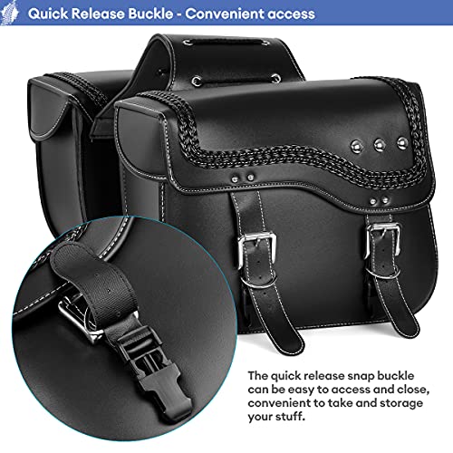 Newruiheng Bolsas laterais de couro sintético para motocicleta, bolsa lateral universal, bolsa de fe