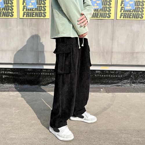 Mens Corduroy Straight Pant Elastic Waist Drawstring Vintage Sweatpants4