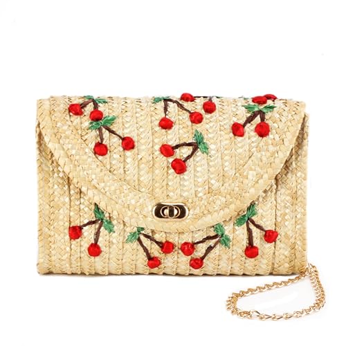 ZNMDOK Straw Crossbody Purses for Women Summer Straw Purse Vacation Beach Shoulder Bags Envelope Woven Cherry Clutch Handbags, Brown