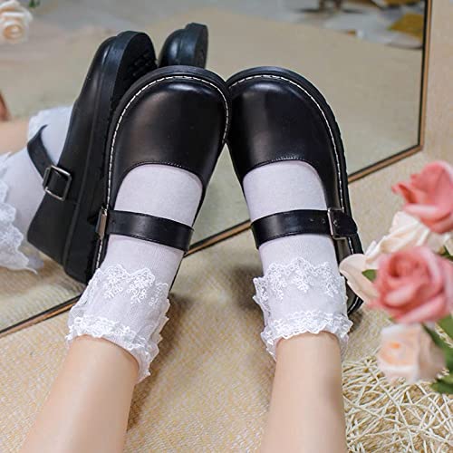 Image of Women's Ruffle Anklet Socks - Breathable Cotton Crew Socks in Solid Colors
