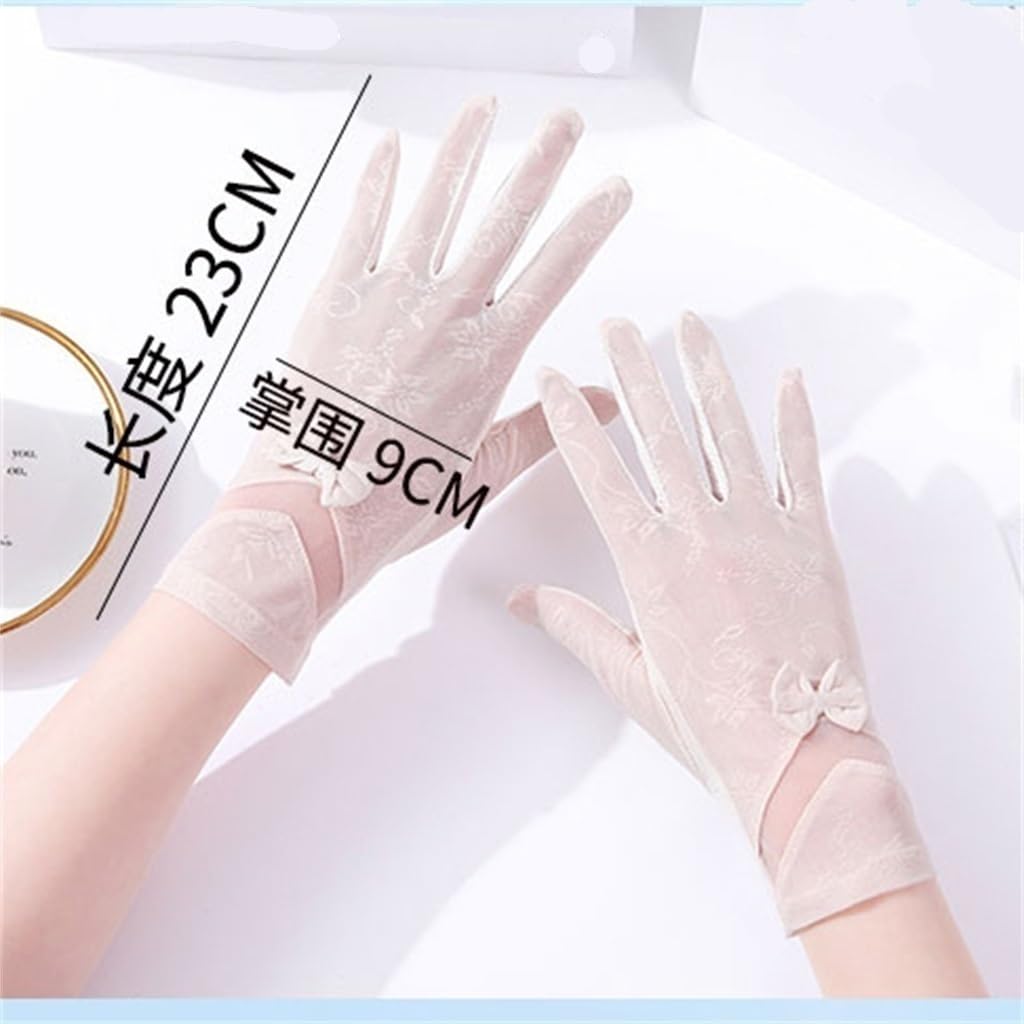 Women's Thin Driving Full Finger Touch Screen Short Lace Hand Guard Spring and Autumn Ice Silk Gloves