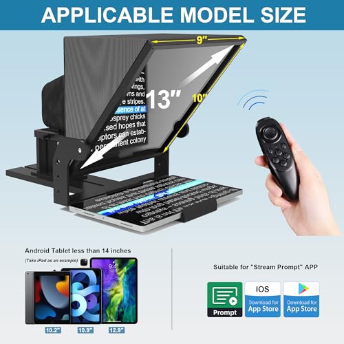 Image of 13-Inch Teleprompter with Remote Control & APP, HD Wide-Angle Beam Splitter Glass, Adjustable Height Design, Designed for DSLR & Mirrorless Camera Recording