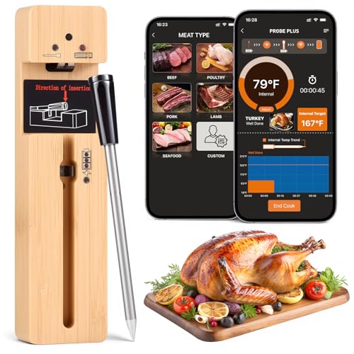 Presentastic Wireless Meat Thermometer Digital, Long-Range Bluetooth Cooking Thermometer, Remote Tracking & Real-Time Readings for BBQ, Smoker, Air Fryer, Ideal Gift for Home Chef, Pitmaster, Griller