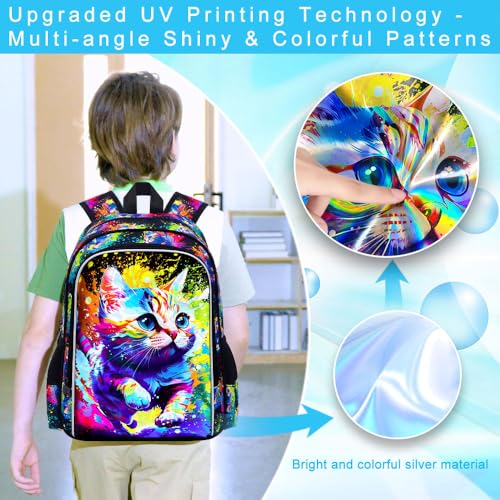 Image of Cat Backpack for Girls, 16 inch Kids Bookbag with Lunch Box,3Pcs School Backpacks for Elementary Preschool Kindergarten (Graffiti)