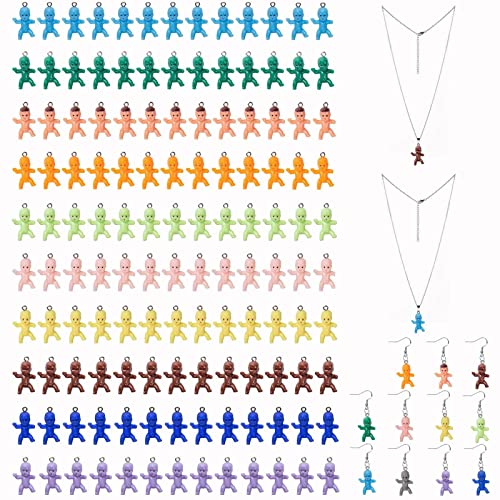 XINHUIDALSQ 60 Pieces Mini Plastic Babies Resin Charm Pendant (Includes 2 Necklaces 4 Earrings 4 Pendant Buckles), Personalized DIY Jewelry Necklace Supplies, Baby Keychain Charms Earrings