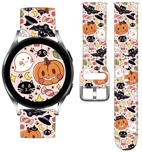TOXXU Pumpkins Halloween Watch Band 20mm Compatible with Samsung Galaxy Watch 5/5 Pro/4/4 Classic/3/Active 2/Active for Women Men, Stylish Pattern Xmas Printed Replacement Strap