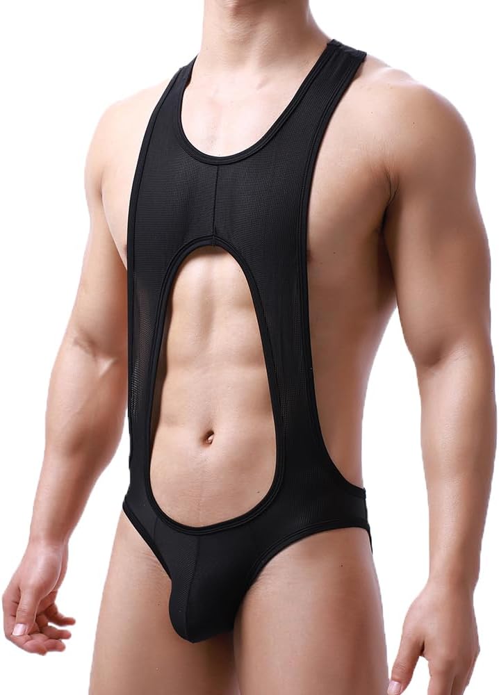 Mens Bodysuit Thong G-string Leotard Mesh Wrestling Singlet Jumpsuit Underwear Base Layers - Image 3