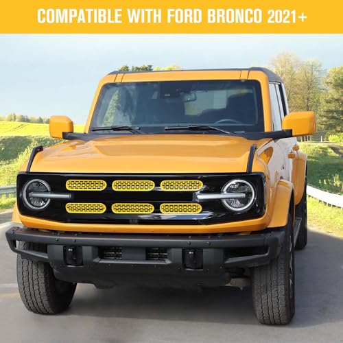 Image of Jimen Compatible with Ford Bronco 2021-2023, 6PCS Front Grille Inserts Mesh Grill Cover Exterior Trim Accessories (Yellow)