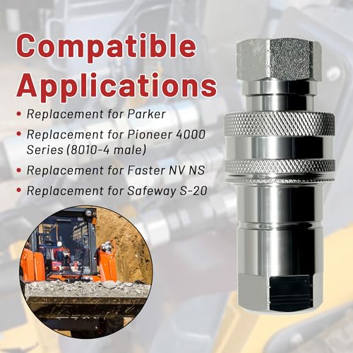 Image of 1 /2 inch Ag ISO 5675 Hydraulic Quick Connect Couplers with Poppet Valve,1 /2 inch NPT Thread,3600 PSI,Fit for Parker 8010-4 and Pioneer 4000 Series
