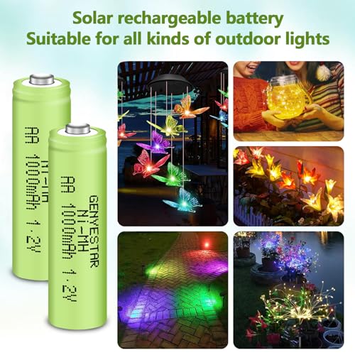 GENYESTAR Rechargeable AA Battery NIMH 1.2V Double A 1000mAh 4 Pack Batteries Pre-Charged Low Self Discharge for Solar Lights Lantern Household Devices Replacement