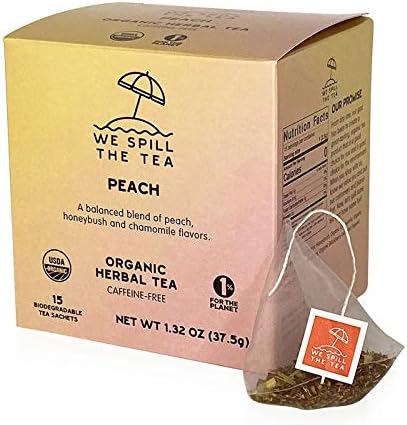 Organic Peach Tea (1 Box, 15 Tea Bags) - We Spill The Tea Organic Tea | Brew Hot or Iced | Peach Honeybush Tea | Caffeine-Free